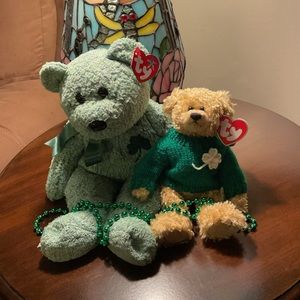 Ty green “Shamrock” beanie buddy & Blarney attic treasure bears duo ☘️